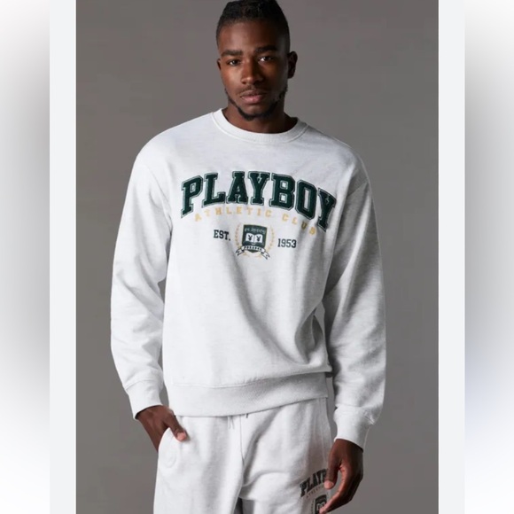 PLAYBOY Other - PLAYBOY Heather Grey w Forrest Green Logo Varsity Crewneck Sweater - Size XL GUC